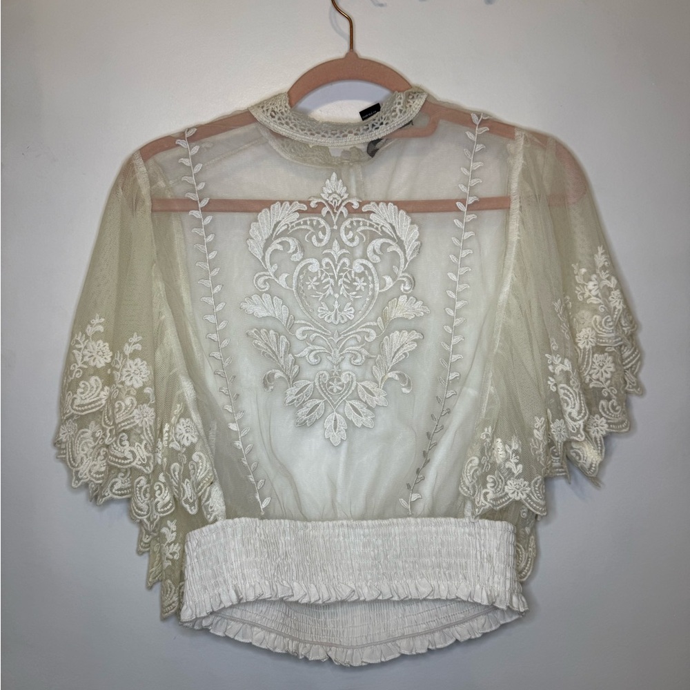 Forever 21 White Sheer Embroidered Blouse